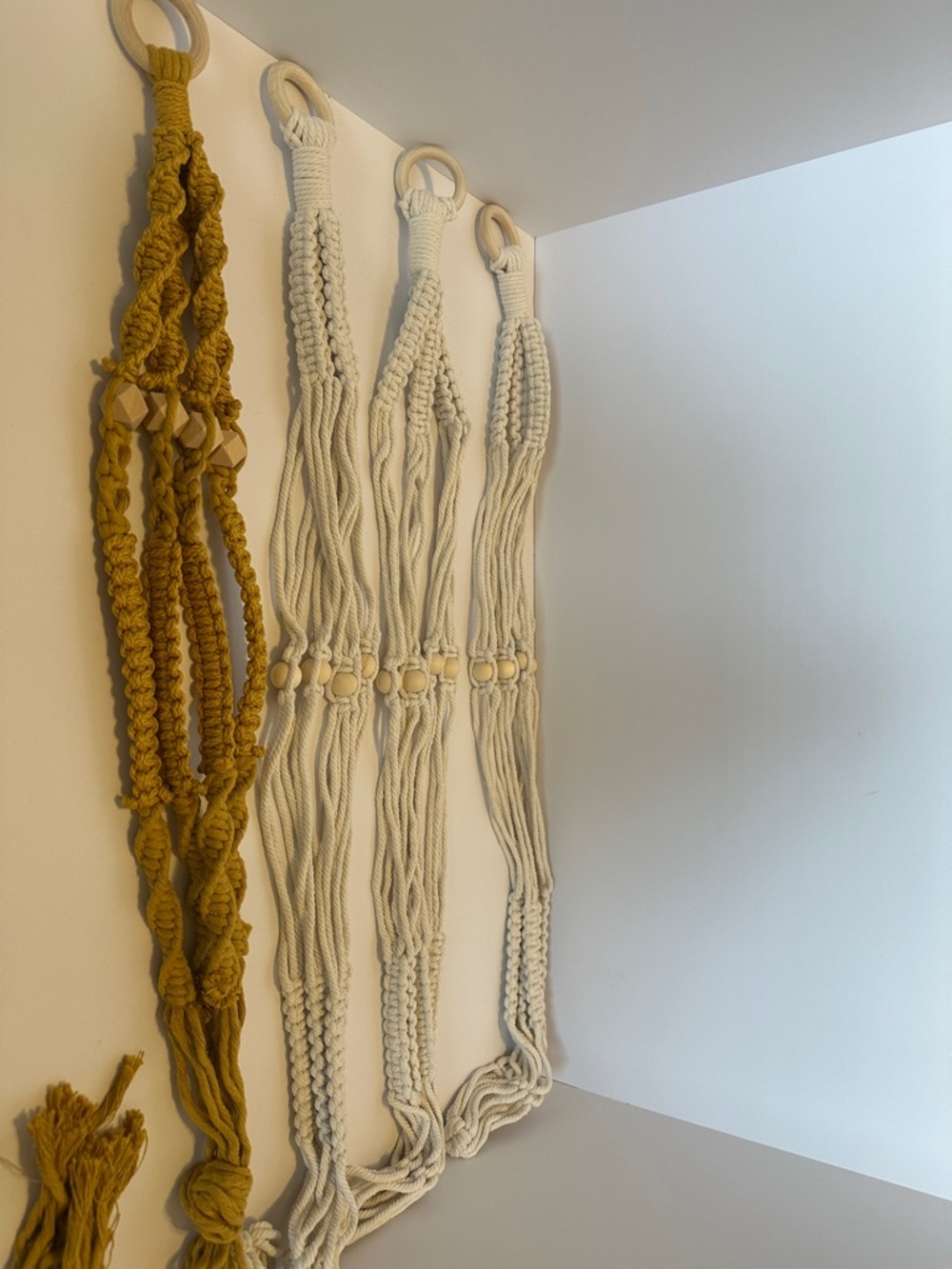 Macramé plant hangers set of 4 - Mustard (1) and Cream (3) + mini